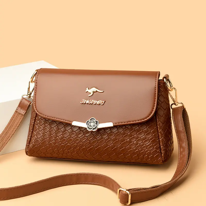 Red Embossed Women's Crossbody Bag with Gold Logo