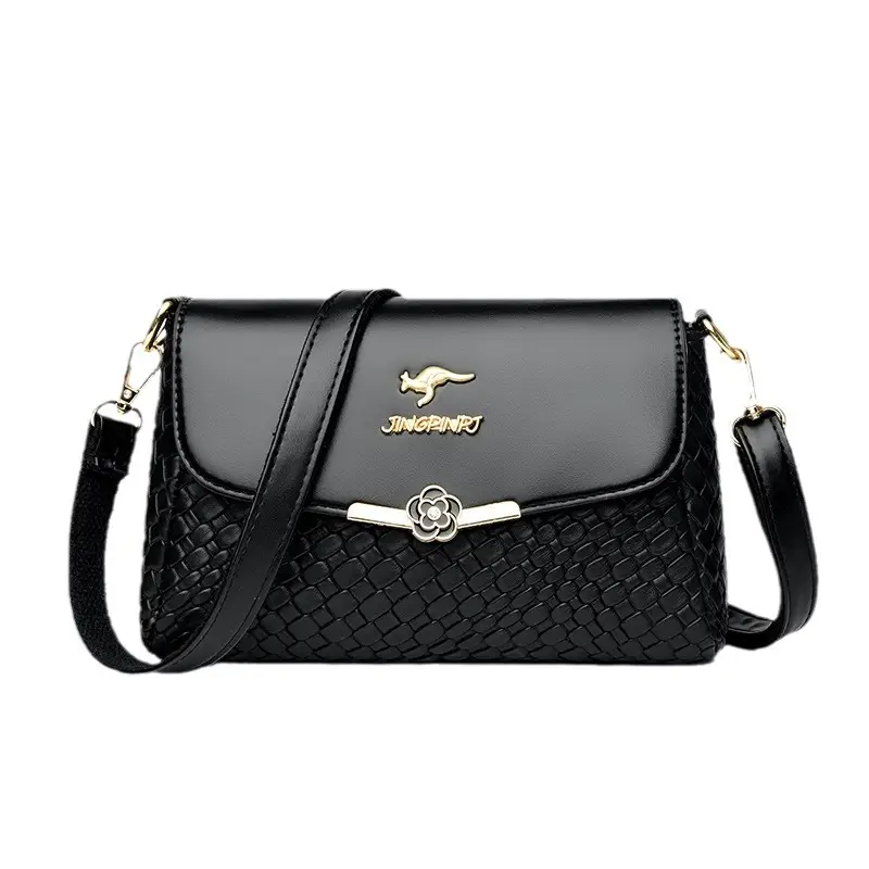 Red Embossed Women's Crossbody Bag with Gold Logo