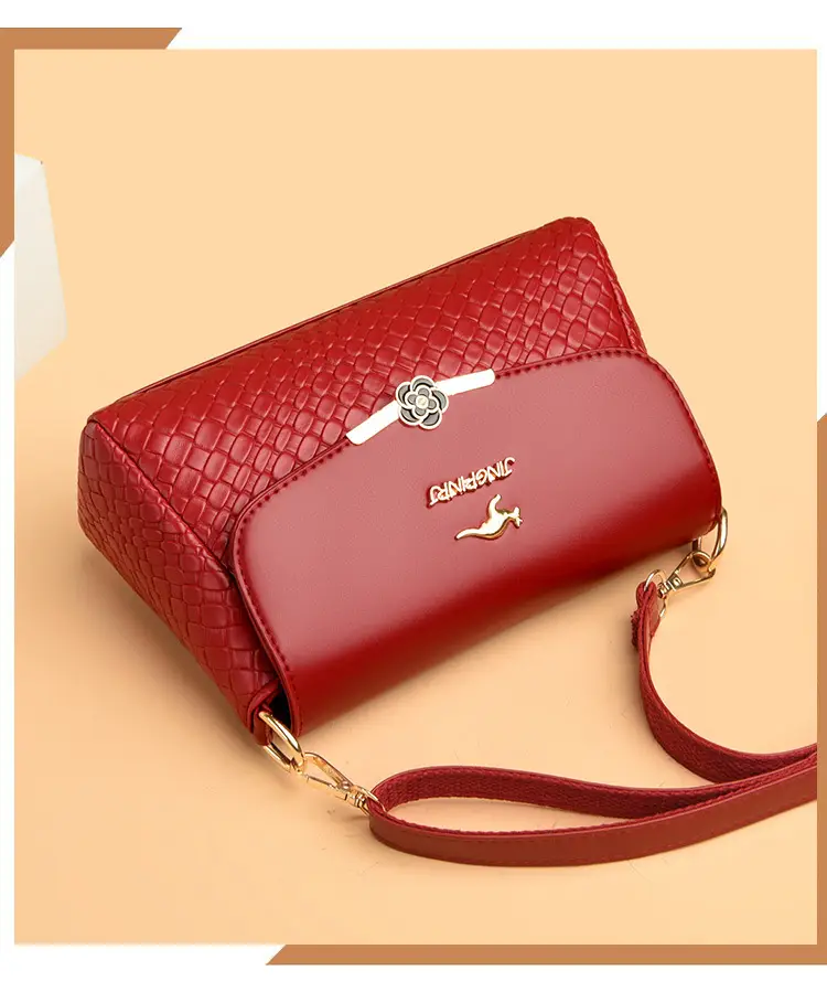 Red Embossed Women's Crossbody Bag with Gold Logo — feature 11