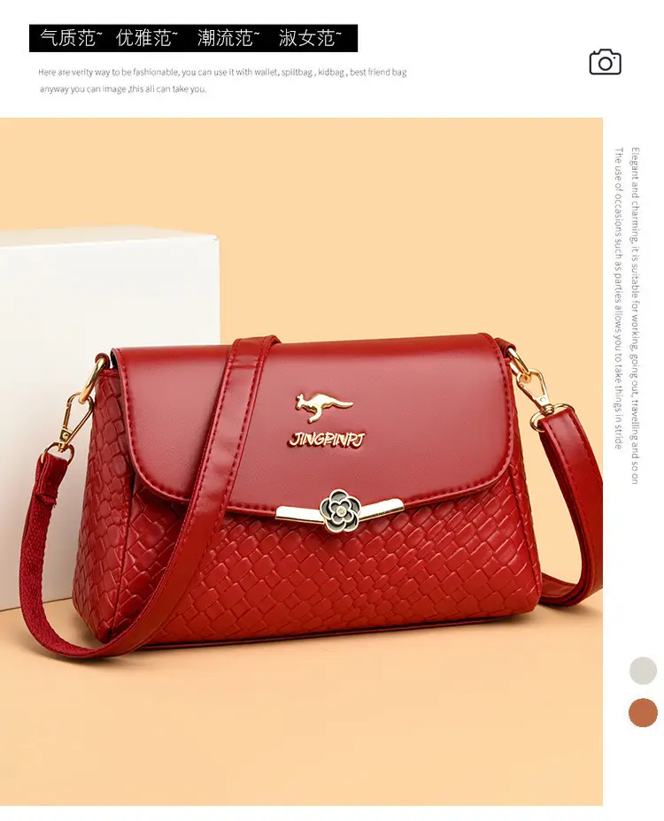 Red Embossed Women's Crossbody Bag with Gold Logo — feature 12