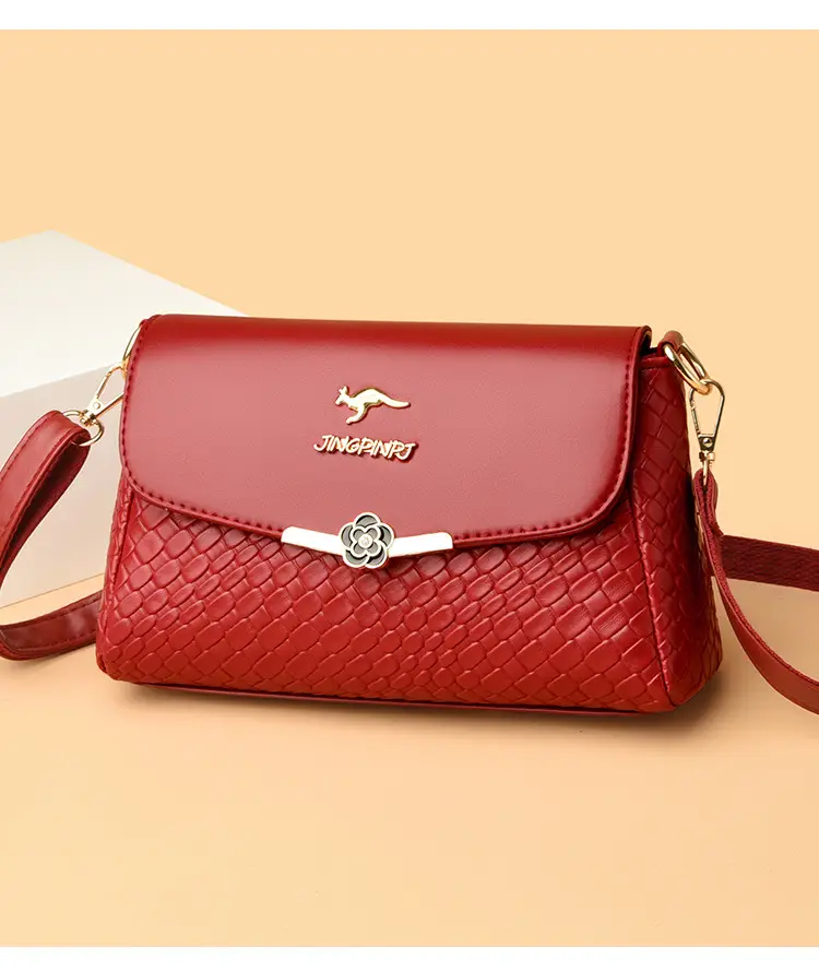 Red Embossed Women's Crossbody Bag with Gold Logo — feature 13