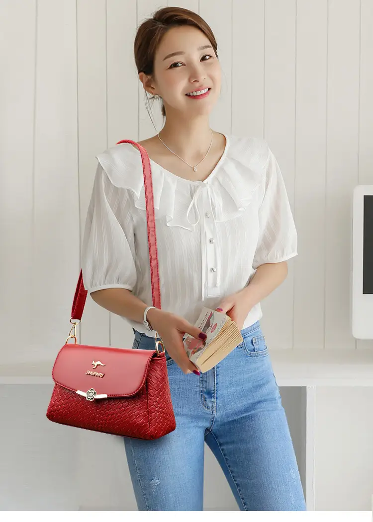 Red Embossed Women's Crossbody Bag with Gold Logo — feature 20