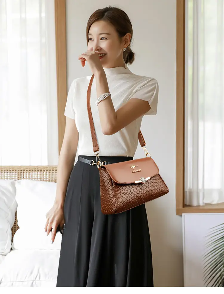 Red Embossed Women's Crossbody Bag with Gold Logo — feature 21