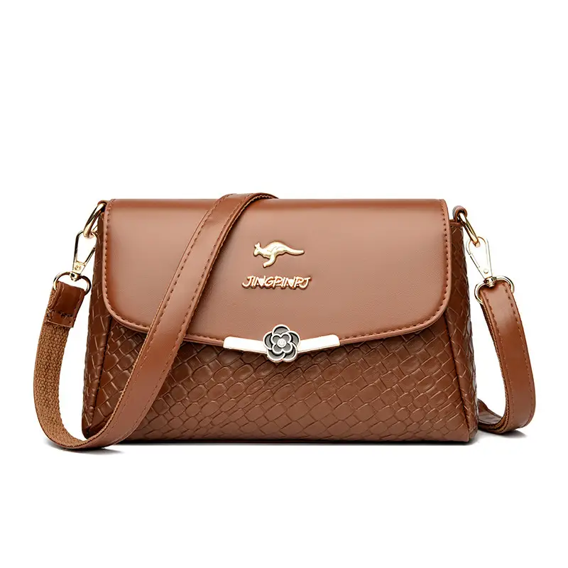 Red Embossed Women's Crossbody Bag with Gold Logo