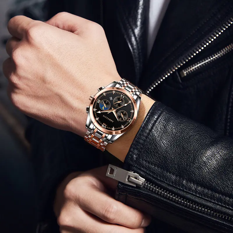 Men's Multifunctional Quartz Business Watch with Stainless Steel Band
