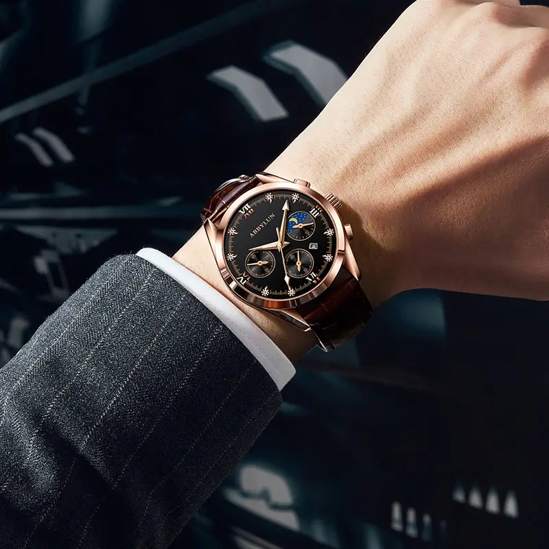 Men's Multifunctional Quartz Business Watch with Stainless Steel Band