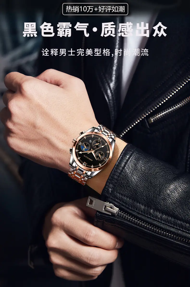 Men's Multifunctional Quartz Business Watch with Stainless Steel Band — feature 1