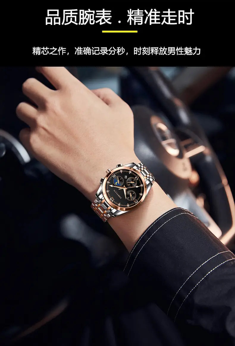 Men's Multifunctional Quartz Business Watch with Stainless Steel Band — feature 4