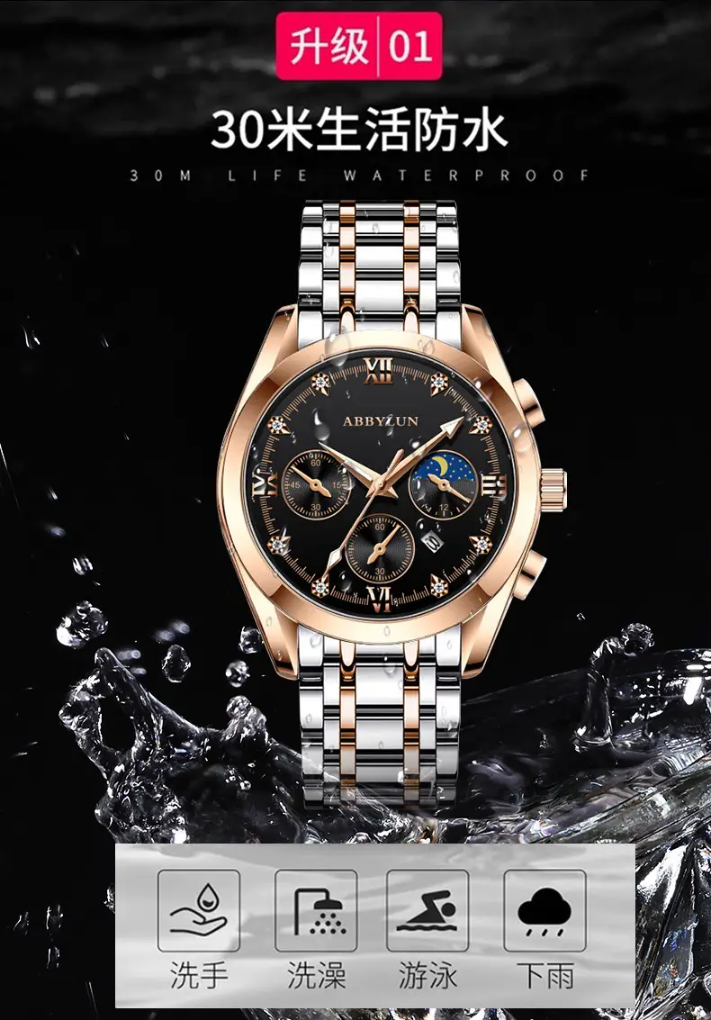 Men's Multifunctional Quartz Business Watch with Stainless Steel Band — feature 5