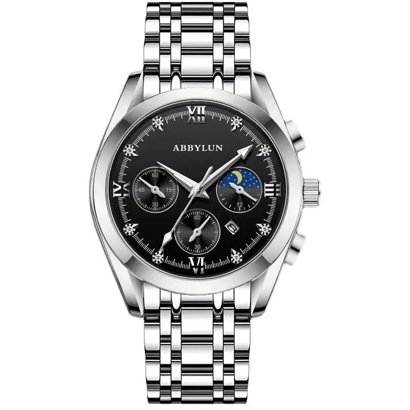 Men's Multifunctional Quartz Business Watch with Stainless Steel Band