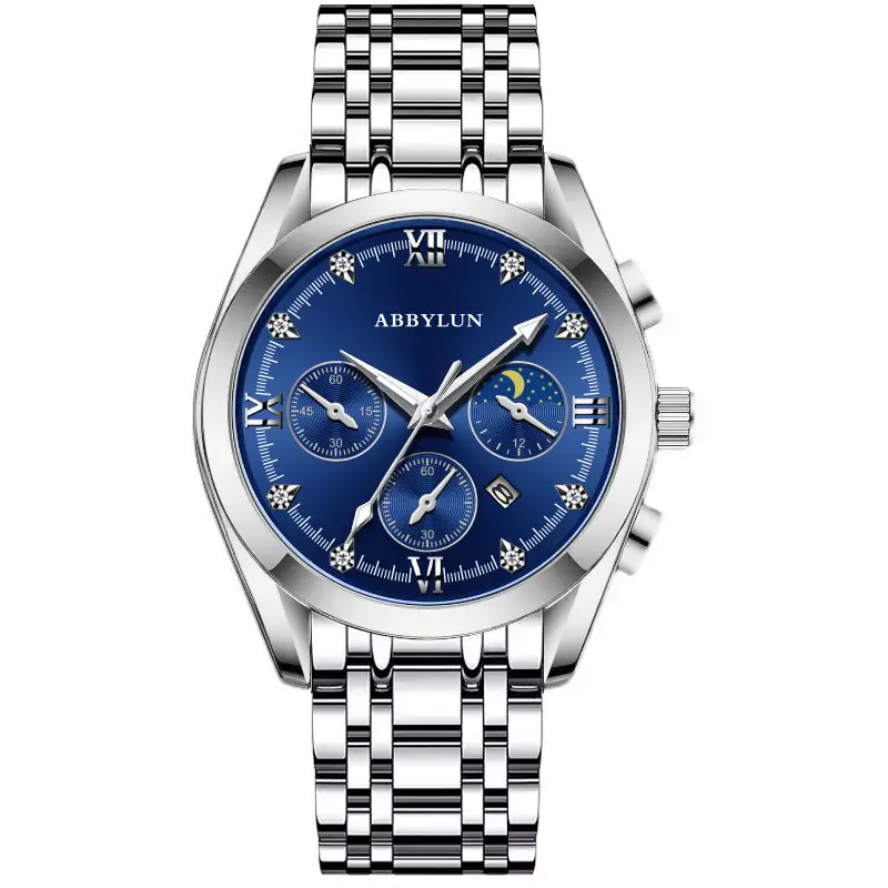 Men's Multifunctional Quartz Business Watch with Stainless Steel Band