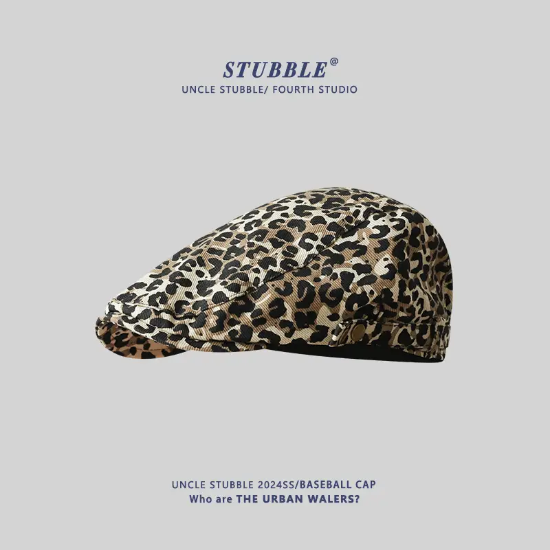 Women's Leopard Print Beret with Duckling Tone