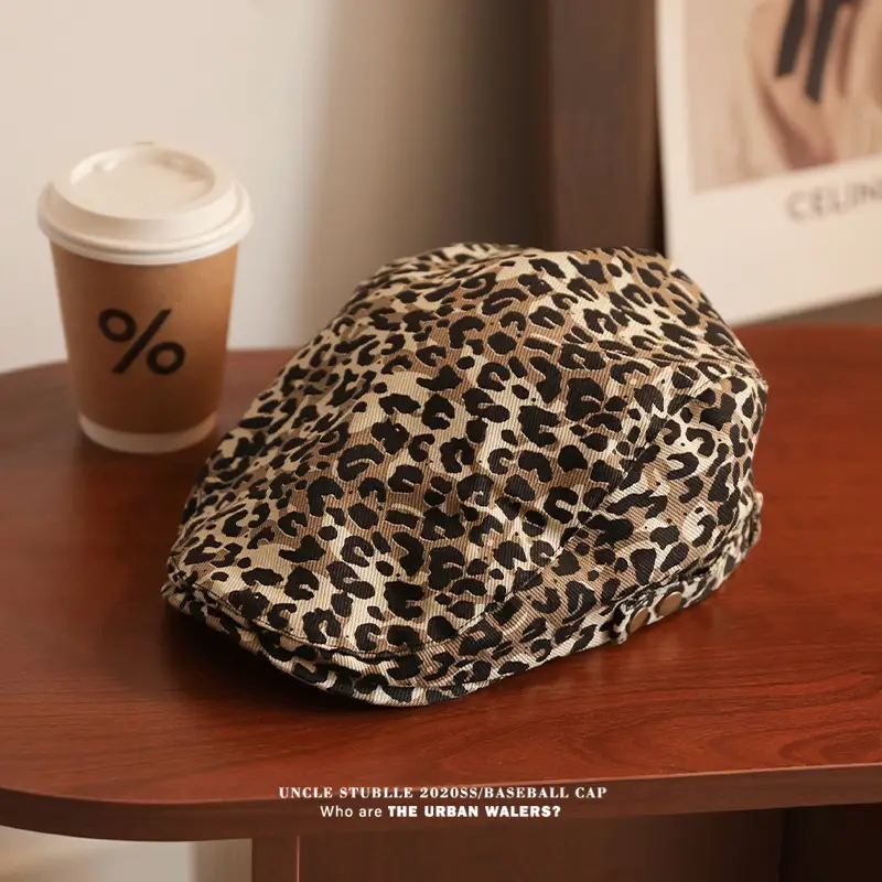 Women's Leopard Print Beret with Duckling Tone