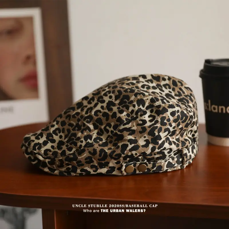 Women's Leopard Print Beret with Duckling Tone
