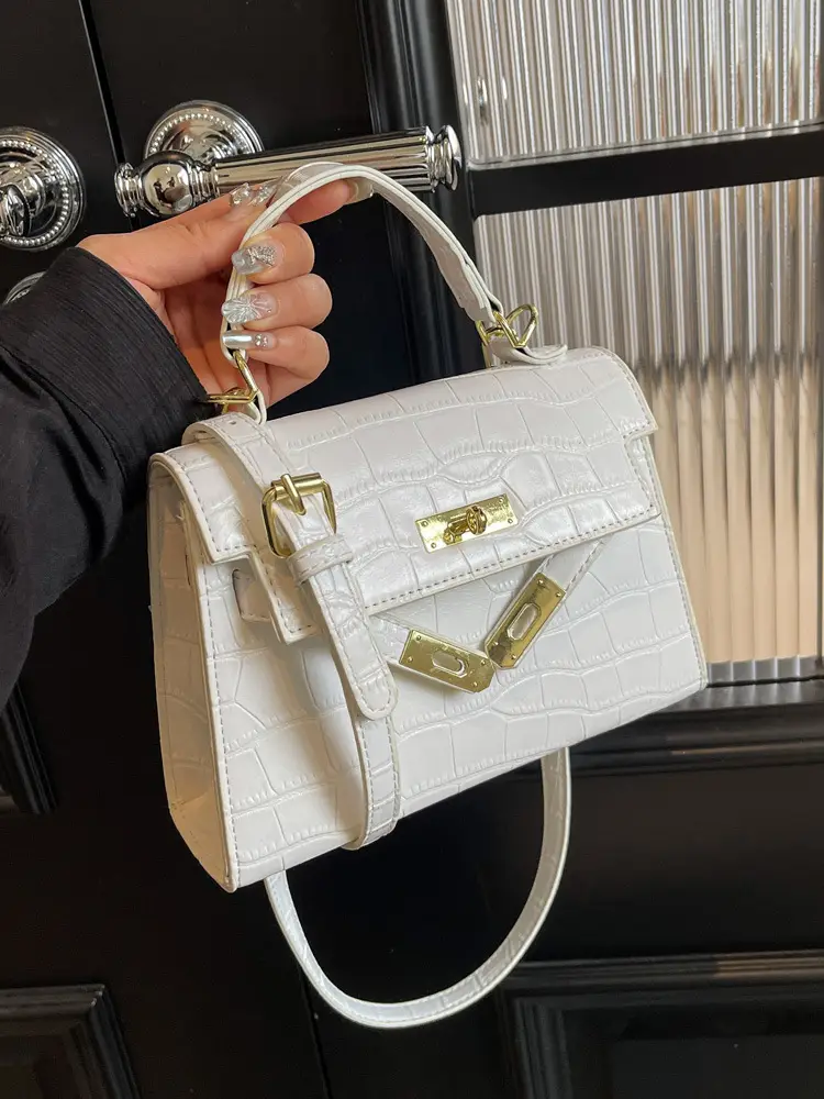 White Croc Leather Shoulder Bag for Women