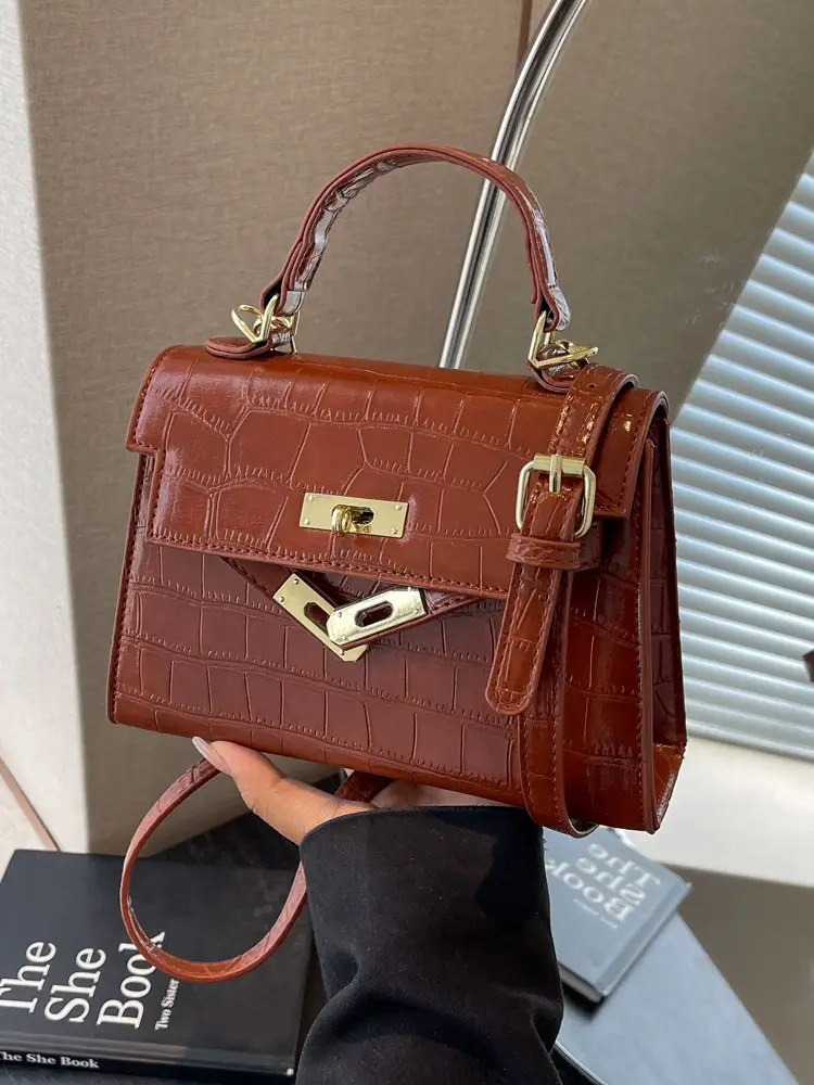 White Croc Leather Shoulder Bag for Women