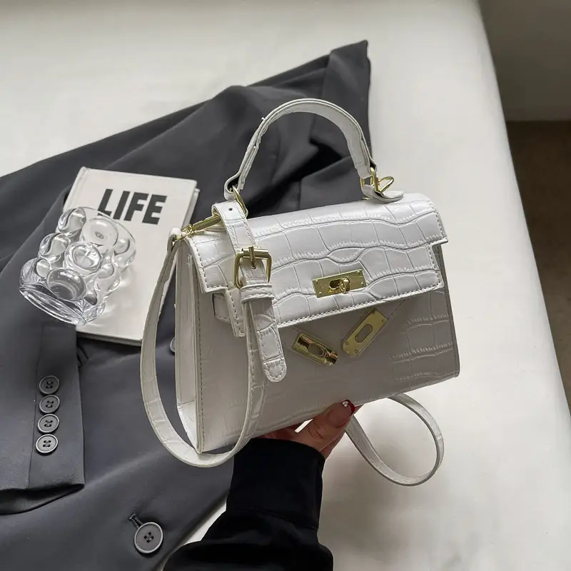 White Croc Leather Shoulder Bag for Women