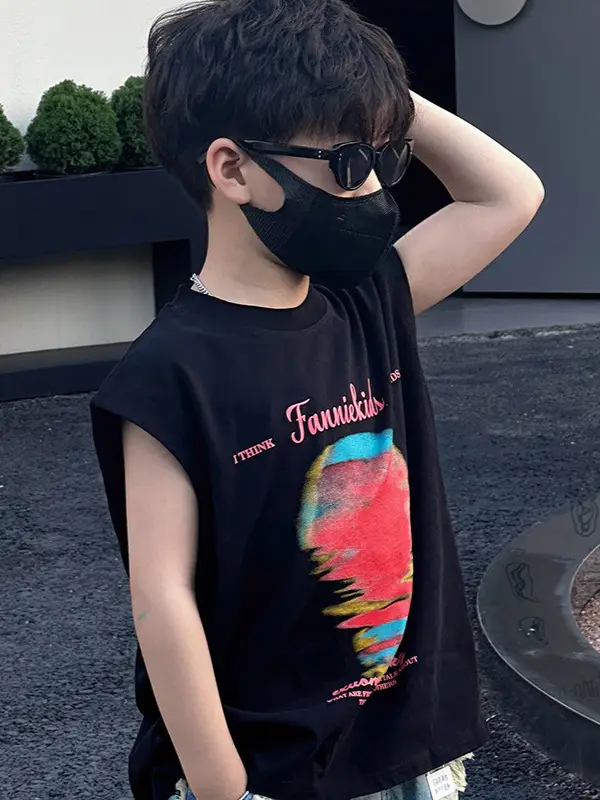 Boys Sleeveless T-Shirt Black 2025 Summer Kids - Image 3
