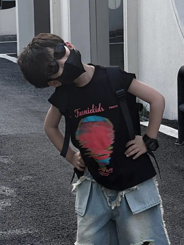 Boys Sleeveless T-Shirt Black 2025 Summer Kids - Image 4