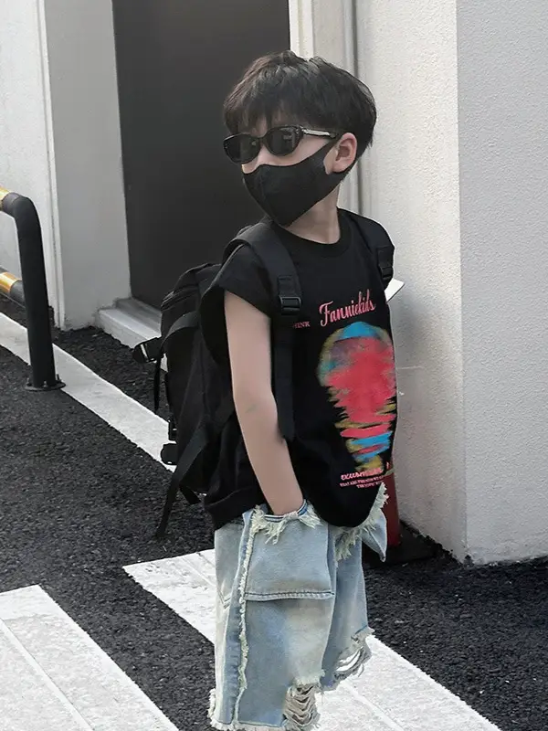 Boys Sleeveless T-Shirt Black 2025 Summer Kids - Image 5