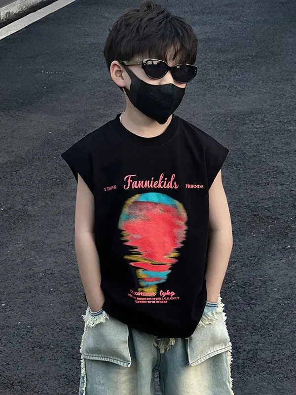 Boys Sleeveless T-Shirt Black 2025 Summer Kids - Image 6