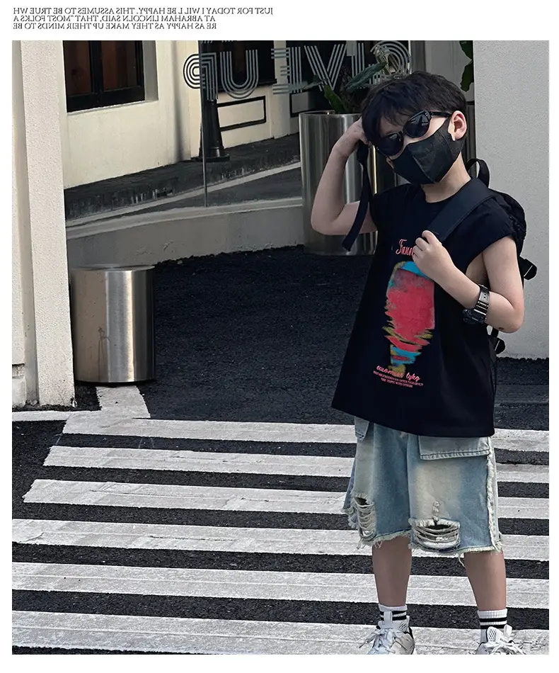Boys Sleeveless T-Shirt Black 2025 Summer Kids — feature 13