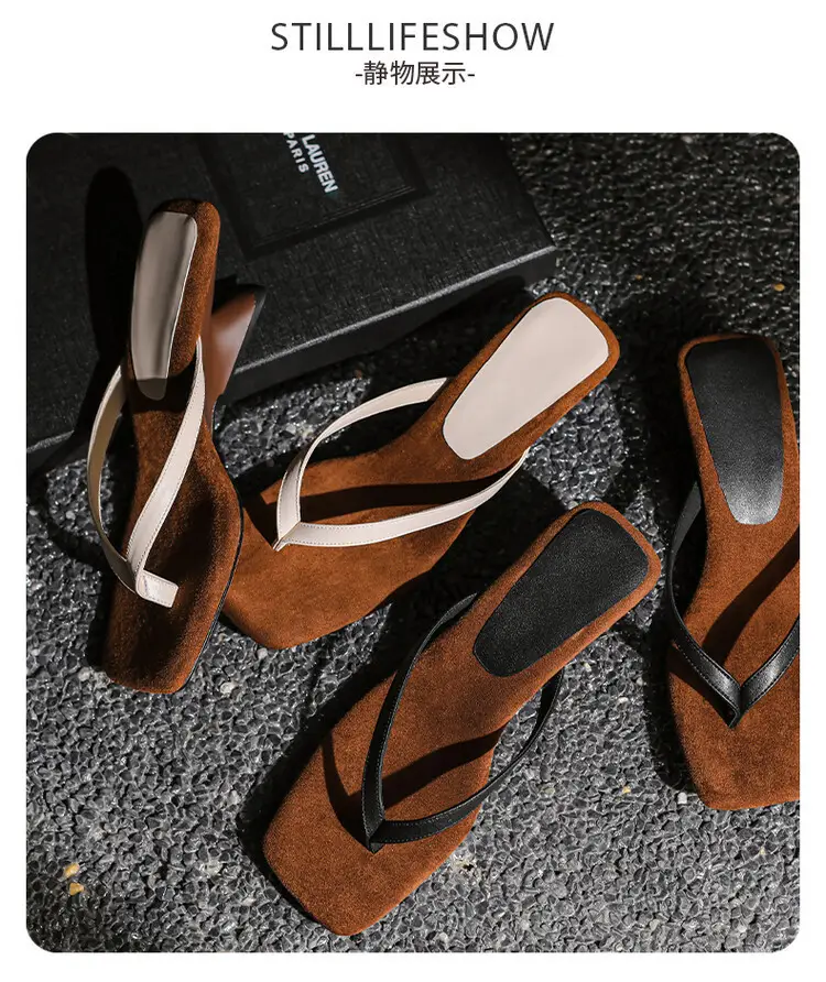 New Style Simple Color-matching Wedge Flip-flops Women's Summer Fashionable Outer Wearing Mid-heel Sandals — feature 13
