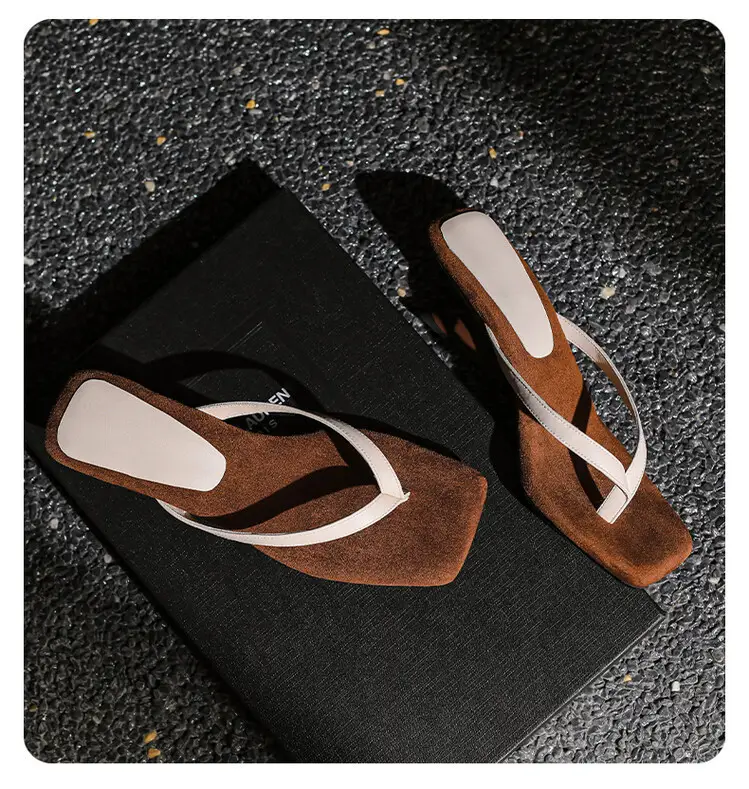 New Style Simple Color-matching Wedge Flip-flops Women's Summer Fashionable Outer Wearing Mid-heel Sandals — feature 15