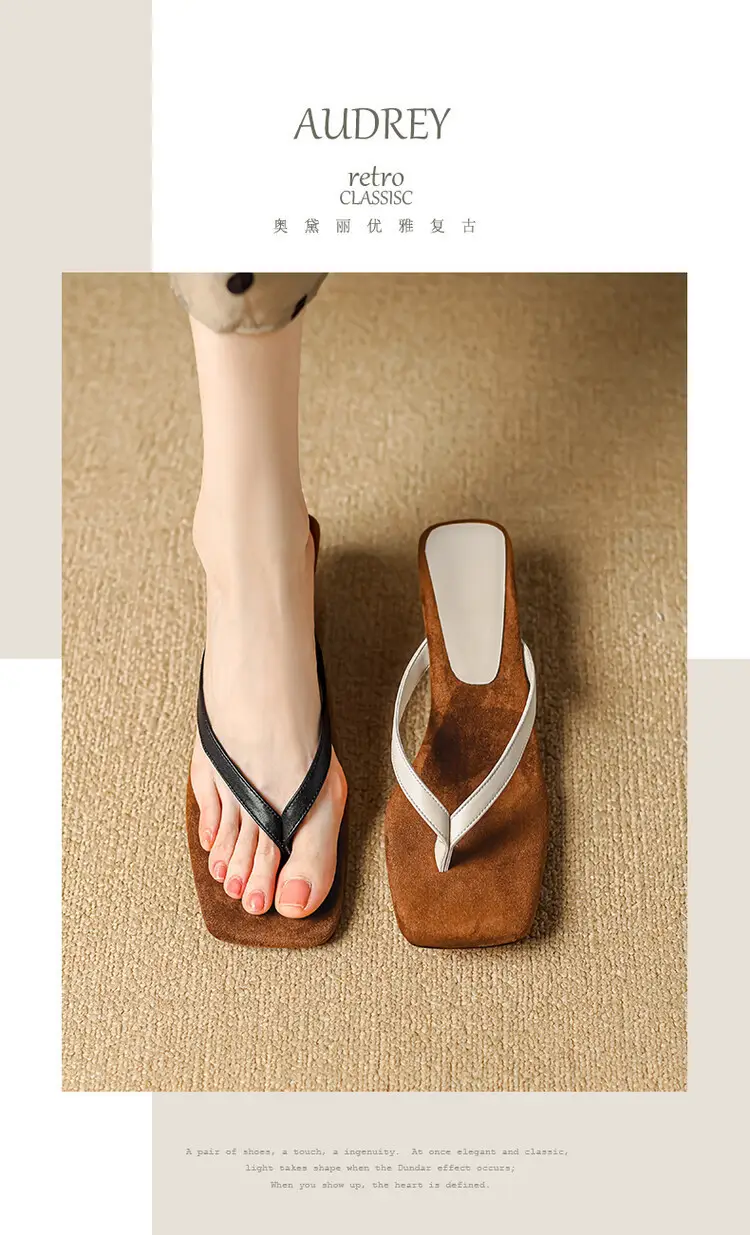 New Style Simple Color-matching Wedge Flip-flops Women's Summer Fashionable Outer Wearing Mid-heel Sandals — feature 4