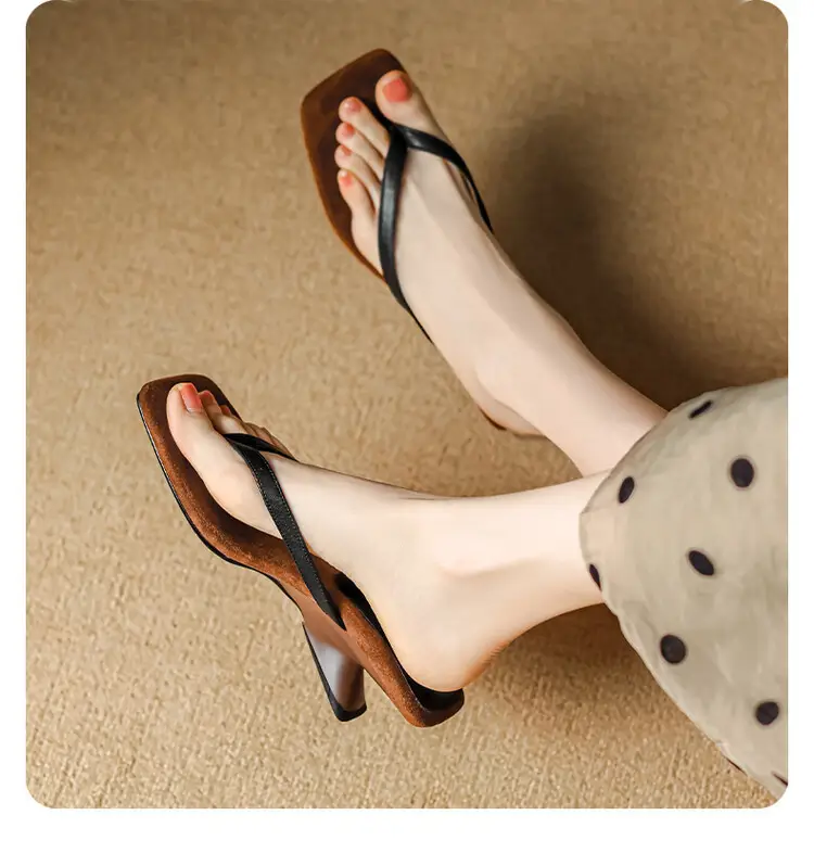 New Style Simple Color-matching Wedge Flip-flops Women's Summer Fashionable Outer Wearing Mid-heel Sandals — feature 8