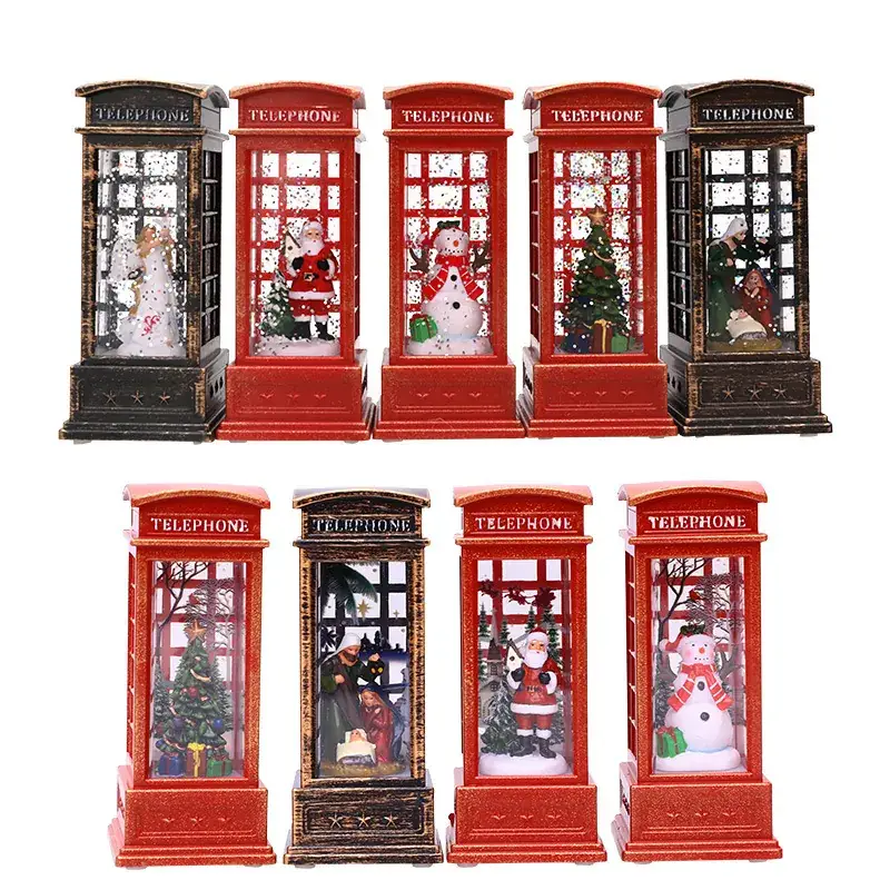 Christmas LED Telephone Booth Lamp Set Red Winter Decor - Image 2