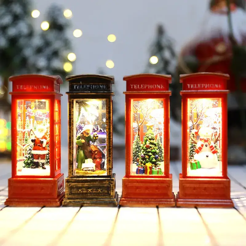 Christmas LED Telephone Booth Lamp Set Red Winter Decor - Image 4