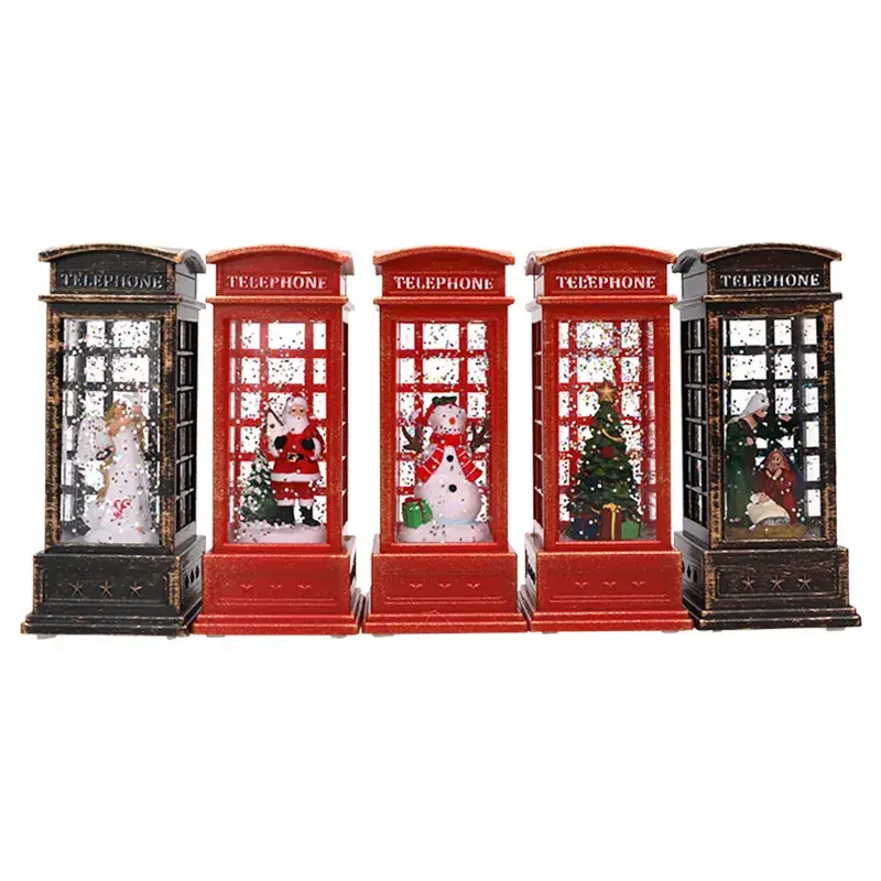 Christmas LED Telephone Booth Lamp Set Red Winter Decor - Image 5