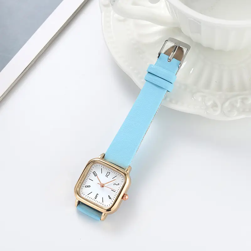 Women's Green Leather Square Watch with Rose Gold Case - Image 4