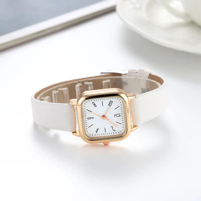 Women's Green Leather Square Watch with Rose Gold Case - Image 6