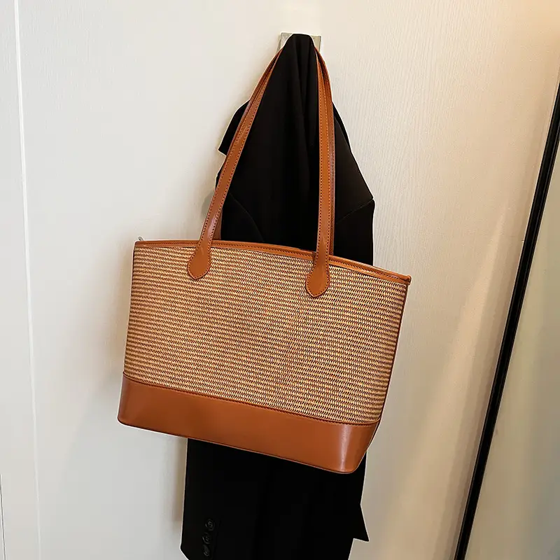 Women's Large Capacity Woven Straw Tote Bag Brown