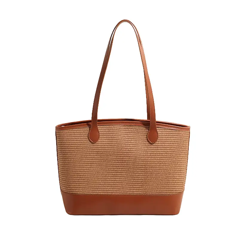 Women's Large Capacity Woven Straw Tote Bag Brown