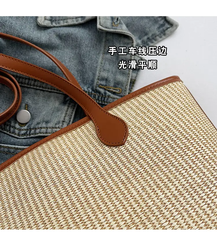 Women's Large Capacity Woven Straw Tote Bag Brown — feature 6