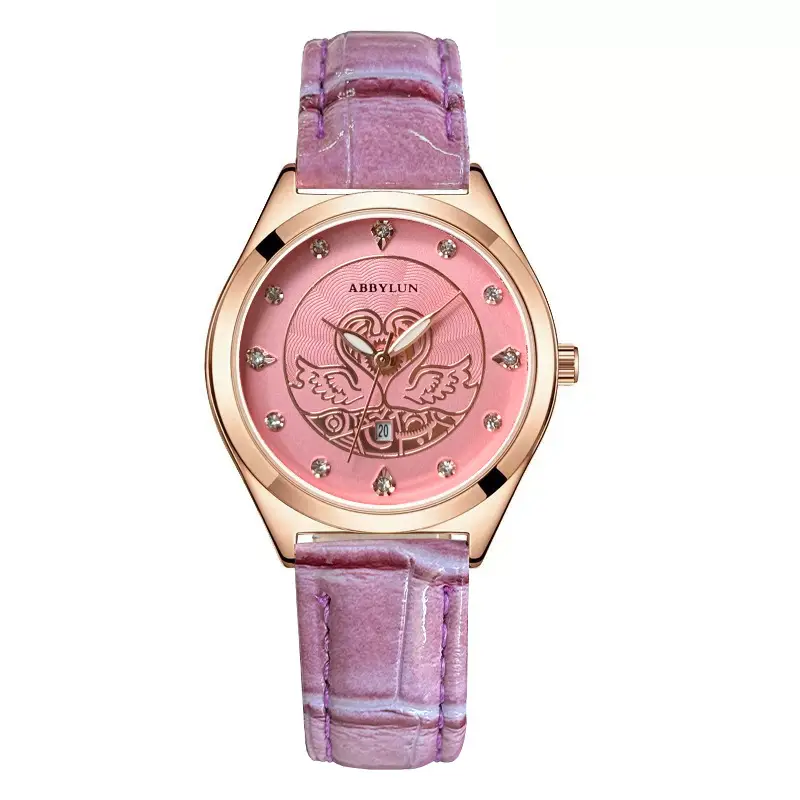 Women's Red Glass Skeleton Quartz Watch with Leather Strap - Image 4