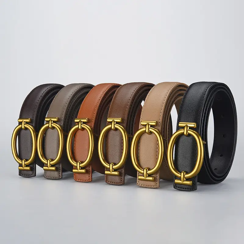 Women's Brown Leather Belt with Gold Buckle 105cm - Image 10