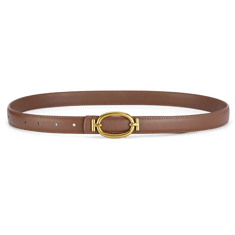 Women's Brown Leather Belt with Gold Buckle 105cm - Image 11