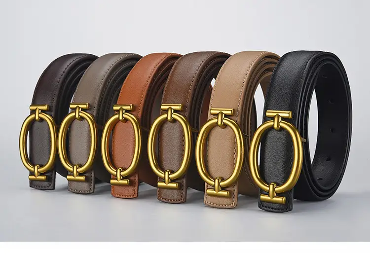 Women's Brown Leather Belt with Gold Buckle 105cm — feature 15