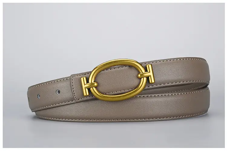 Women's Brown Leather Belt with Gold Buckle 105cm — feature 22