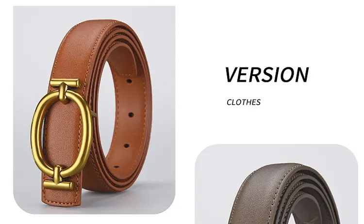 Women's Brown Leather Belt with Gold Buckle 105cm — feature 23