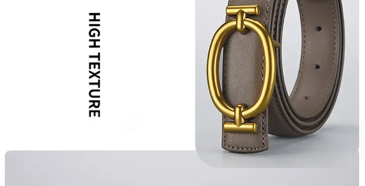 Women's Brown Leather Belt with Gold Buckle 105cm — feature 24