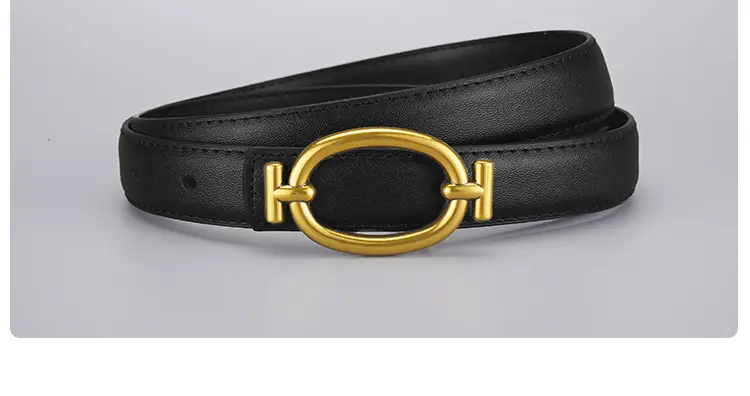 Women's Brown Leather Belt with Gold Buckle 105cm — feature 25