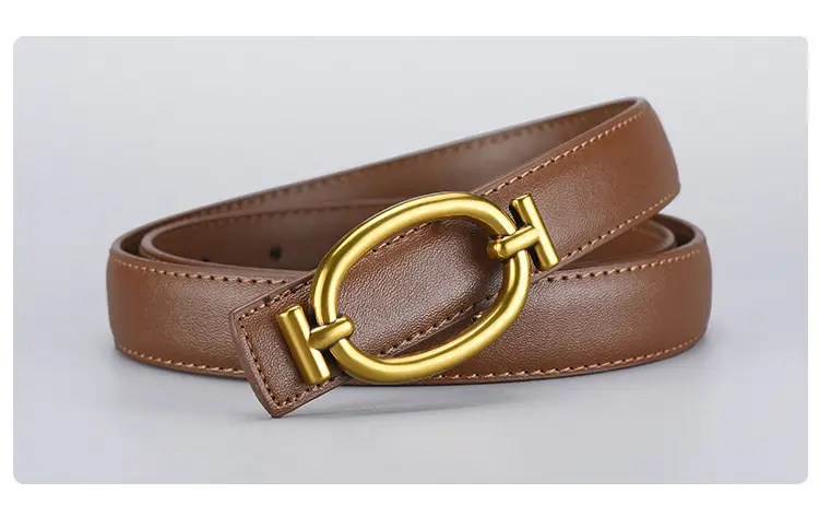 Women's Brown Leather Belt with Gold Buckle 105cm — feature 27