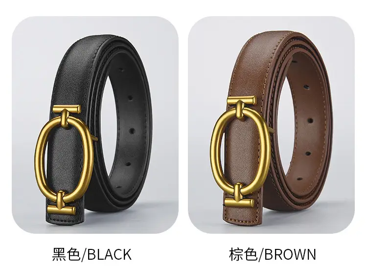 Women's Brown Leather Belt with Gold Buckle 105cm — feature 31