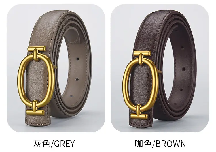 Women's Brown Leather Belt with Gold Buckle 105cm — feature 32