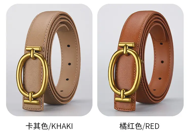 Women's Brown Leather Belt with Gold Buckle 105cm — feature 33